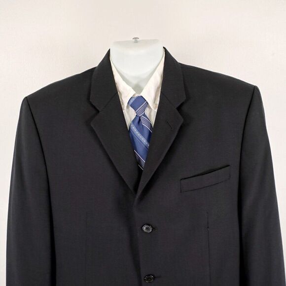 Calvin Klein Wool Black 3 Button Blazer 42R Macy's‎ Twill Weave - Picture 1 of 14